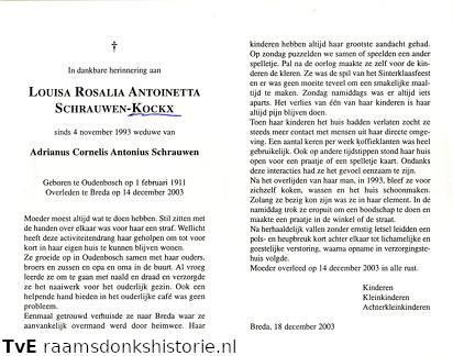 Louisa Roaslia Antoinetta Kockx- Adrianus Cornelis Antonius Schrauwen
