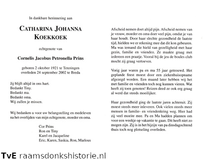 Catharina Johanna Koekkoek- Cornelis Jacobus Petronella Prins