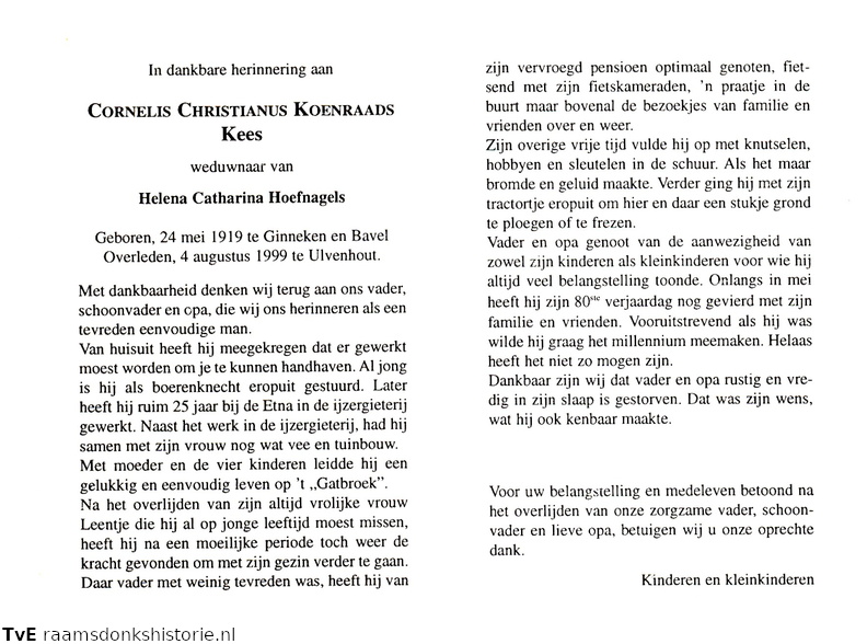 Cornelis Christianus Koenraads- Helena Catharina Hoefnagels