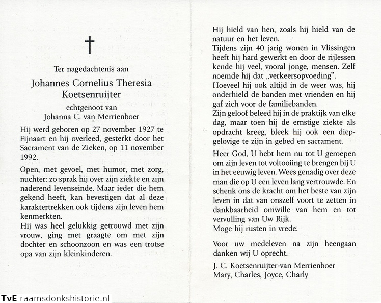 Johannes Cornelis Theresia Koetsenruijter- Johanna C. van Merrienboer