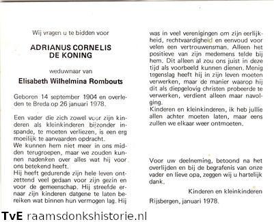 Adrianus Cornelis de Koning Elisabeth Wilhelmina Rombouts