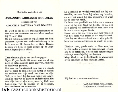 Johannes Adrianus Kooijman- Cornelia Bastiana van Dongen