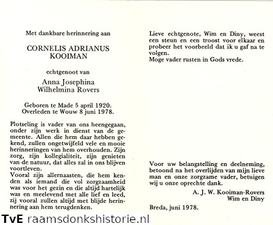 Cornelis Adrianus Kooiman- Anna Josephina Wilhelmina Rovers