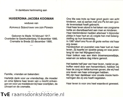 Huiberdina Jacoba Kooiman- Adrianus Sebastiaan van der Pennen