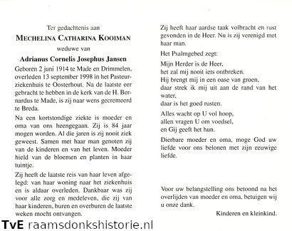 Mechelina Catharina Kooiman- Adrianus Cornelis Josephus Jansen