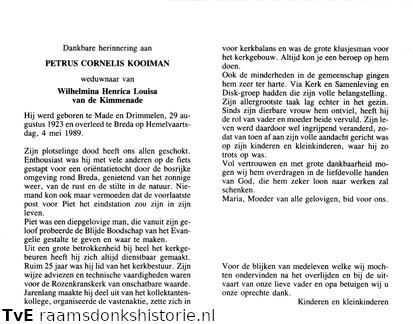 Petrus Cornelis Kooiman- Wilhelmina Henrica Louisa van de Kimmenade