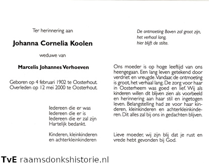 Johanna Cornelia Koolen- Marcelis Johannes Verhoeven