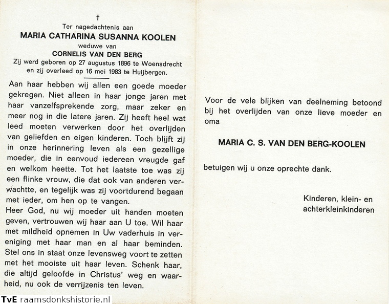 Maria Catharina Susanna Koolen- Cornelis van den Berg