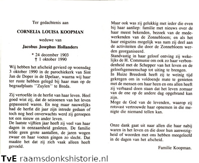 Cornelia Louisa Koopman- Jacobus Josephus Hollanders