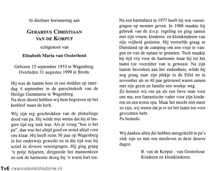 Gerardus Christiaan van de Korput Elisabeth Maria van Oosterhout