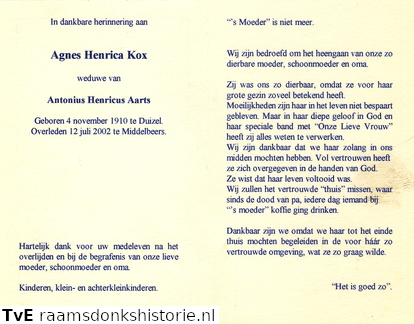 Agnes Henrica Kox- Antonius Henricus Aarts