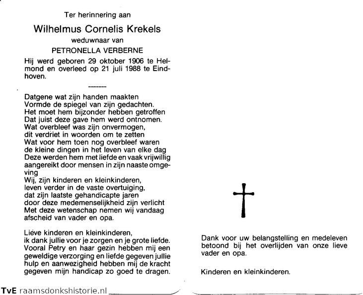 Wilhelmus Cornelis Krekels- Petronella Verberne