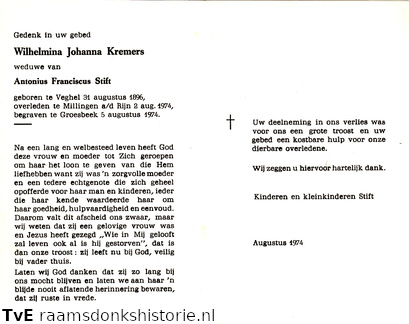 Wilhelmina Johanna Kremers Antonius Franciscus Stift