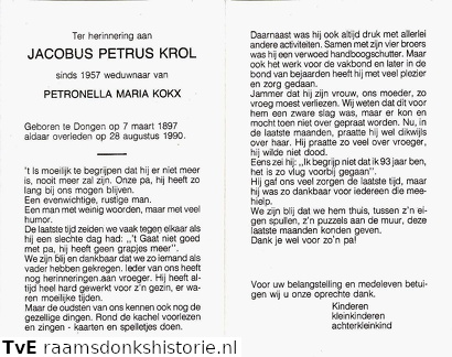 Jacobus Petrus Krol- Petronella Maria Kokx