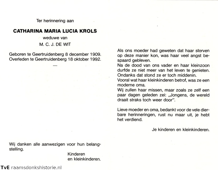 Catharina Maria Lucia Krols- M.C.J de Wit