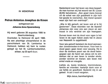 Petrus Antonius Josephus de Kroon Johanna Anna Spoorenberg