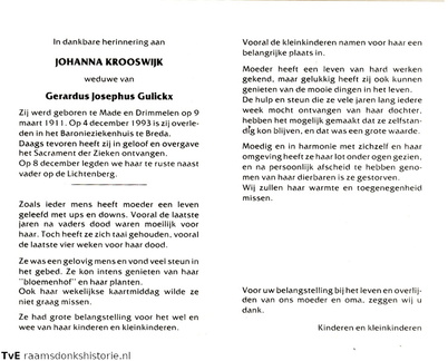 Johanna Krooswijk Gerardus Josephus Gulickx