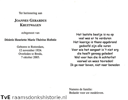 Joannes Gerardus Kruitwagen- Désirée Henrëtte Marie Thérèse Hofstée