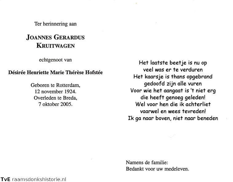 Joannes Gerardus Kruitwagen Désirée Henrëtte Marie Thérèse Hofstée