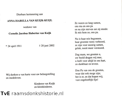 Anna Isabella Kuijl- Cornelis Jacobus Hubertus van Kuijk