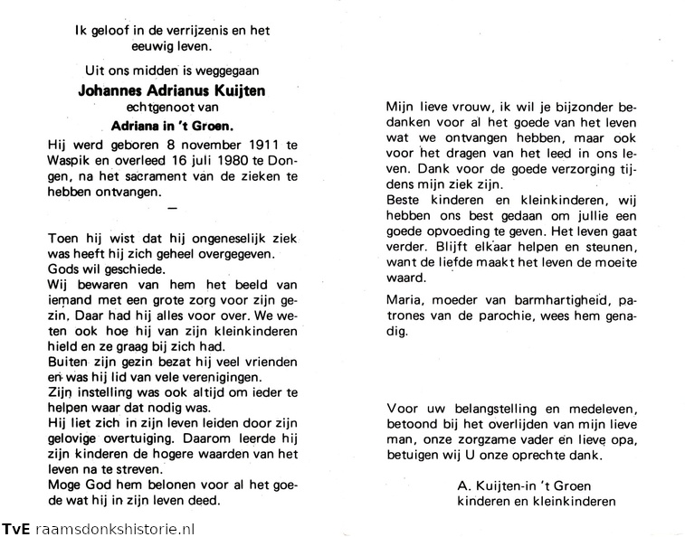 Johannes Adrianus Kuijten- Adriana in t Groen