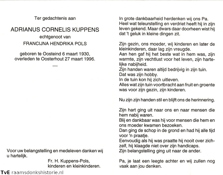 Adrianus Cornelis Kuppens- Francina Hendrika Pols