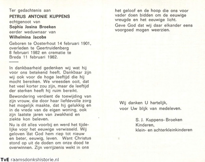Petrus Antonie Kuppens Sophia Josina Broeken Wilhelmina Jacobs