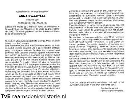 Anna Kwaaitaal- Petrus Schoenmakers