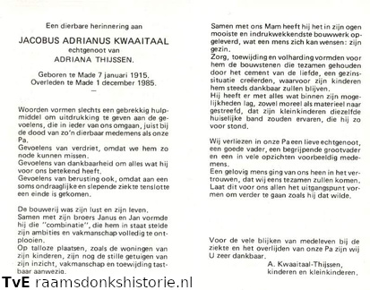 Jacobus Adrianus Kwaaitaal- Adriana Thijssen