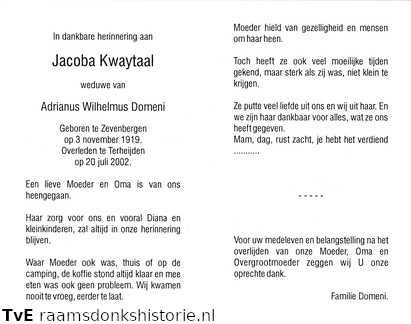 Jacoba Kwaytaal Adrianus Wilhelmus Domeni