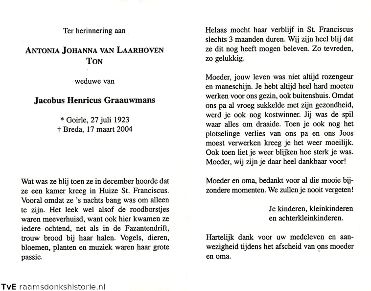 Antonia Johanna van Laarhoven Jacobus Henricus Graauwmans