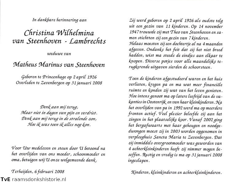 Christina Wilhelmina Lambrechts Matheus Marinus van Steenhoven