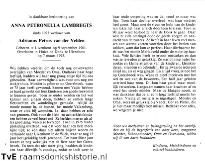 Anna Petronella Lambregts Adrianus Petrus van der Velden