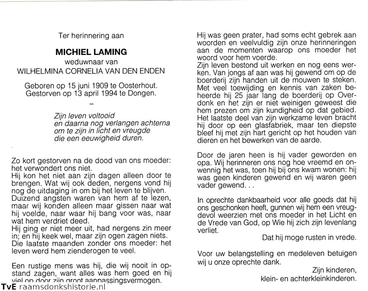 Michiel Laming Wilhelmina Cornelia van den Enden