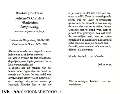 Petronella Christina Wouterdina Langenberg Jacobus de Jonge