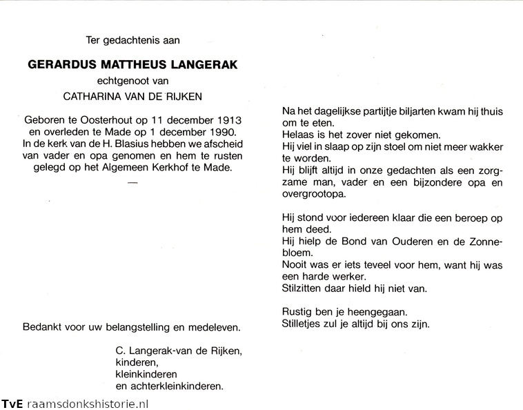 Gerardus Mattheus Langerak Catharina van de Rijken