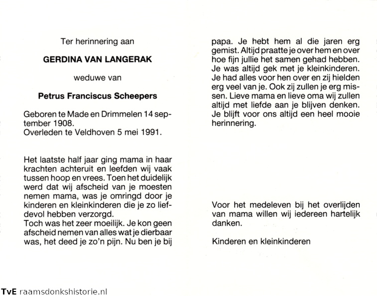 Gerdina van Langerak Petrus Franciscus Scheepers