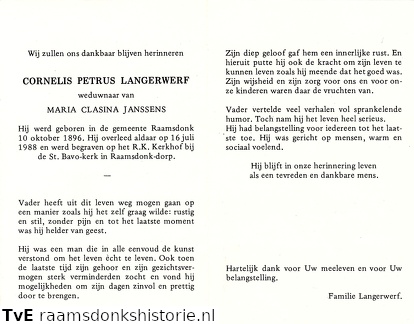 Cornelis Petrus Langerwerf Maria Clasina Janssens