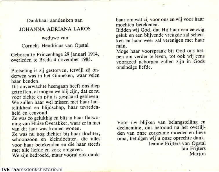 Johanna Adriana Laros Cornelis Hendricus van Opstal