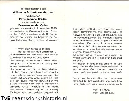 Willemina Antonia van der Lee Petrus Johannes Snijders Bernardus van der Velden
