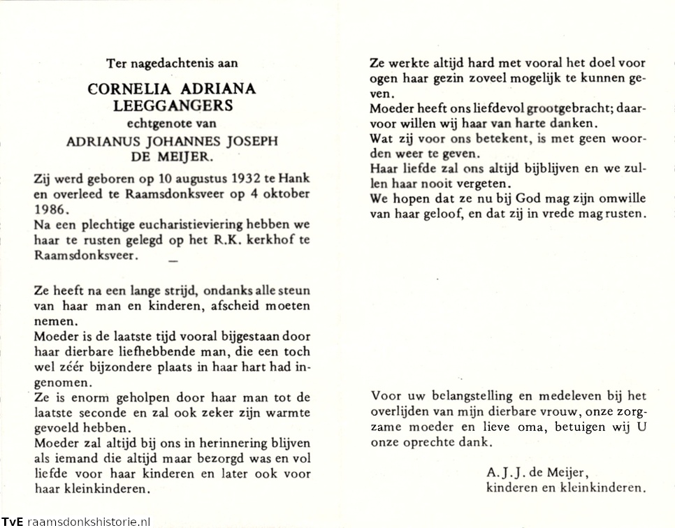 Cornelia Adriana Leeggangers Adrianus Johannes Joseph de Meijer