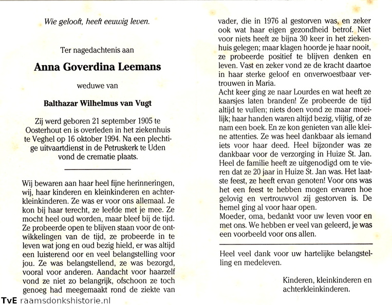 Anna Goverdina Leemans Balthazar Wilhelmus van Vugt