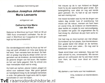 Jacobus Josephus Johannes Maria Leenaerts Catharina Irma Maria van der Kloot