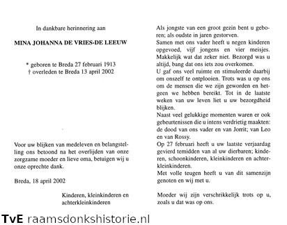 Mina Johanna de Leeuw de Vries