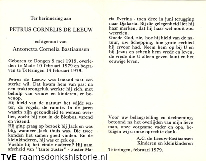 Petrus Cornelis de Leeuw Antonetta Cornelia Bastiaansen