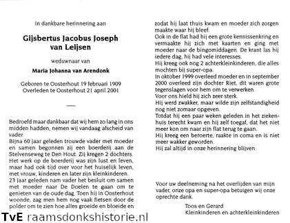 Gijsbertus Jacobus Joseph van Leijsen Maria Johanna van Arendonk