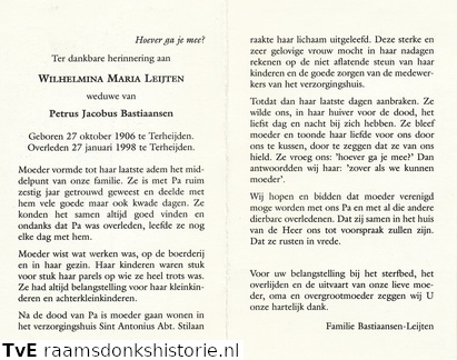 Wilhelmina Maria Leijten Petrus Jacobus Bastiaansen