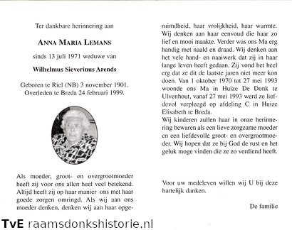 Anna Maria Lemans Wilhelmus Sieverinus Arends