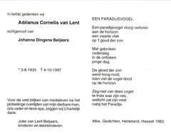 Adrianus Cornelis van Lent Johanna Dingena Beljaars