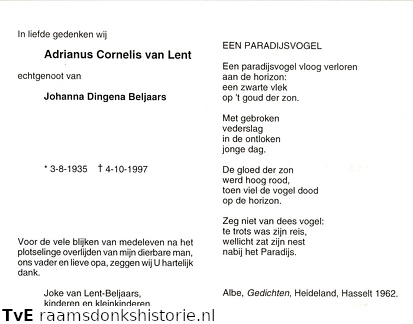 Adrianus Cornelis van Lent Johanna Dingena Beljaars